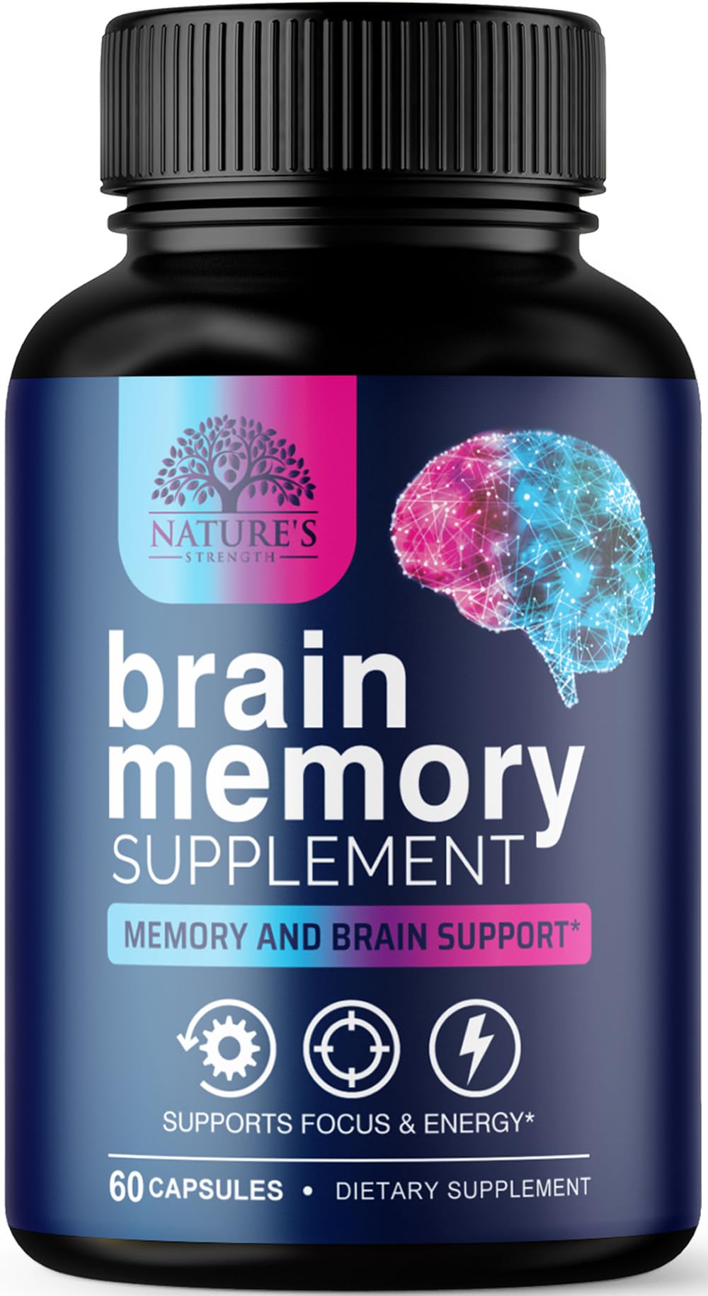 Brain Memory Supplement Pills - 3X Strength Nootropics for Concentration, Clarity & Focus Support - Brain Health Cognitive Vitamins with Bacopa, Phosphatidylserine & DMAE, Brain Booster - 60 Capsules Nature's StrengthBuy Supplements Australia