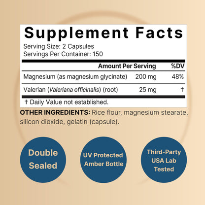 Pure Magnesium Glycinate for Sleep, 200mg with Valerian Root, 300 Capsules | 100% Chelated & Purified Mineral Supplement – Ultra High Absorption – Non-GMO, Gluten Free NatureBellBuy Supplements Australia