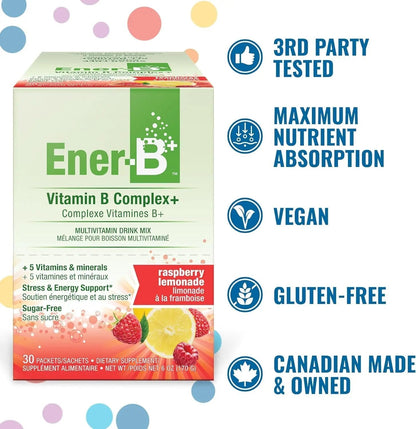 Ener-B+ Sugar Free Multivitamin Drink Mix - Vitamin Packets for Water, Electrolytes Powder No Sugar, Hydration Boost Packets, Zero Sugar Ener-LifeBuy Supplements Australia