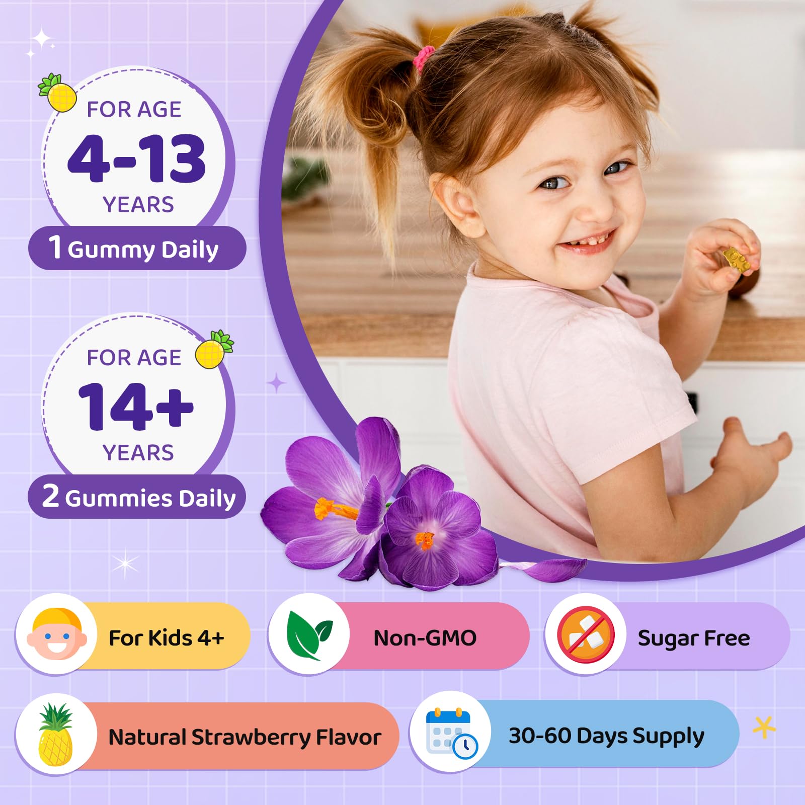 Saffron Gummies for Kids & Adults, 20-in-1 Saffron Supplements with 88.5mg Saffron Extract, B6, B12, C, D3, Magnesium for Calm, Focus, Nerve, Sugar Free, Vegan, Non-GMO - Pineapple Flavor, 60 Counts CFILIHTCBuy Supplements Australia