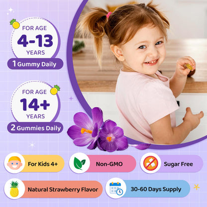 Saffron Gummies for Kids & Adults, 20-in-1 Saffron Supplements with 88.5mg Saffron Extract, B6, B12, C, D3, Magnesium for Calm, Focus, Nerve, Sugar Free, Vegan, Non-GMO - Pineapple Flavor, 60 Counts CFILIHTCBuy Supplements Australia