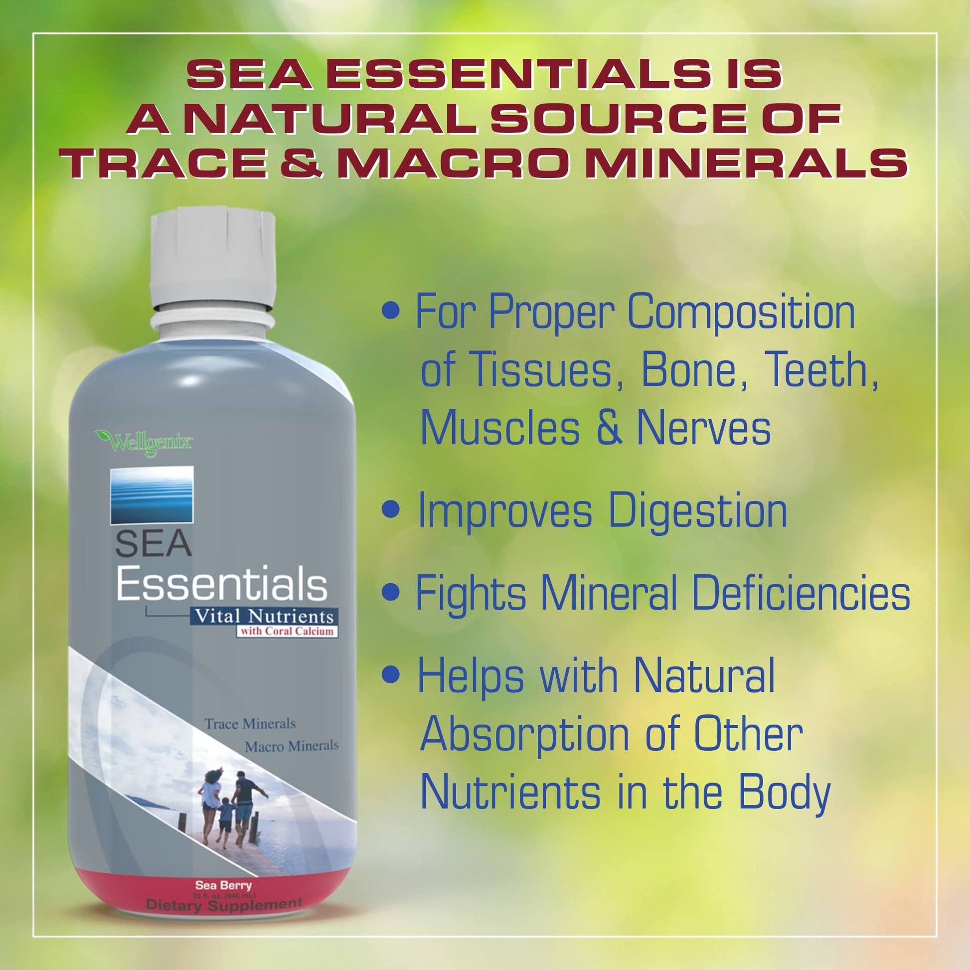 Wellgenix Sea Essentials Liquid Mineral Dietary Supplement with Trace and Macro Minerals and Coral Calcium – Sea Berry Flavor – 32 fl oz WellgenixBuy Supplements Australia