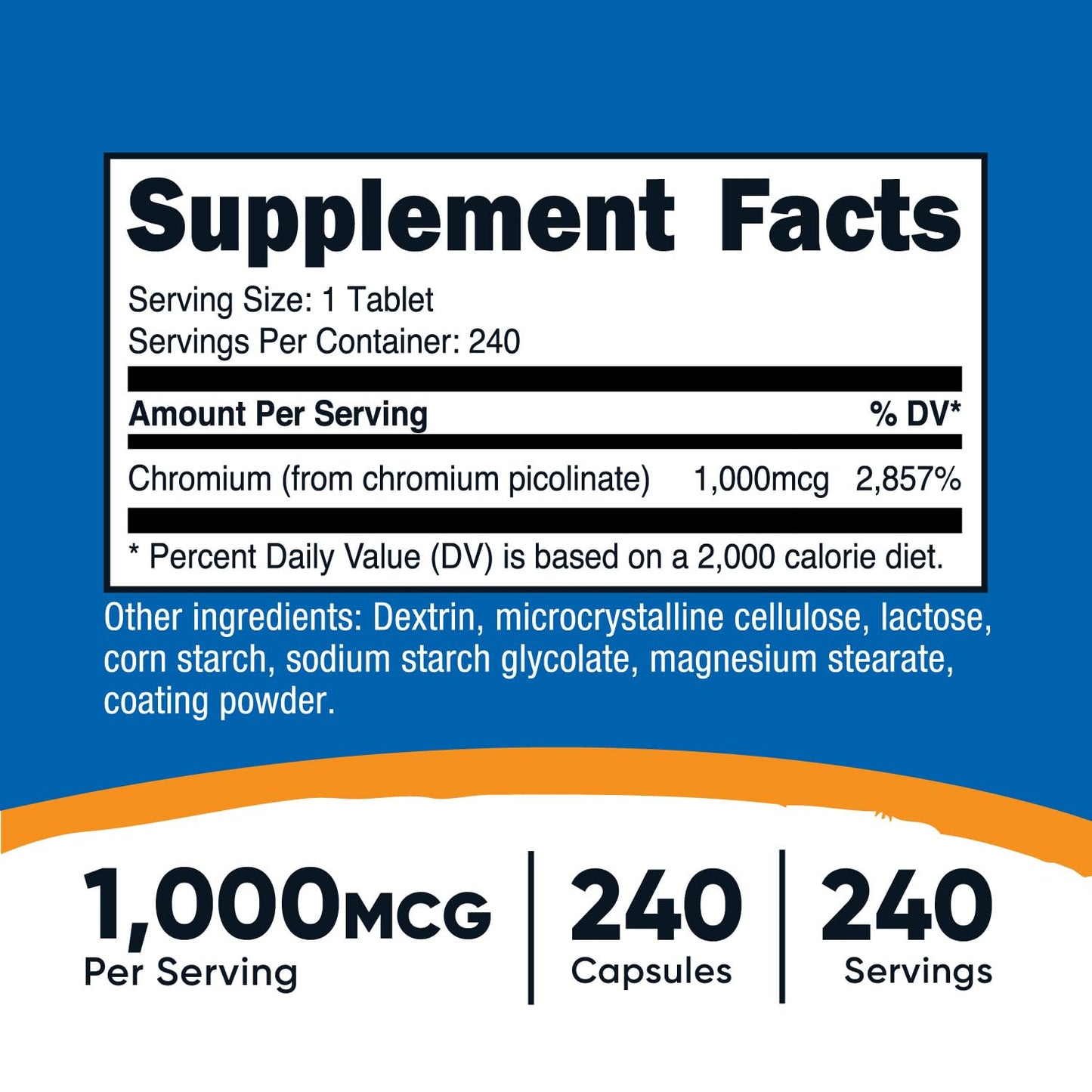 Nutricost Chromium 1000mcg, 240 Tablets - Gluten Free, Non-GMO NutricostBuy Supplements Australia