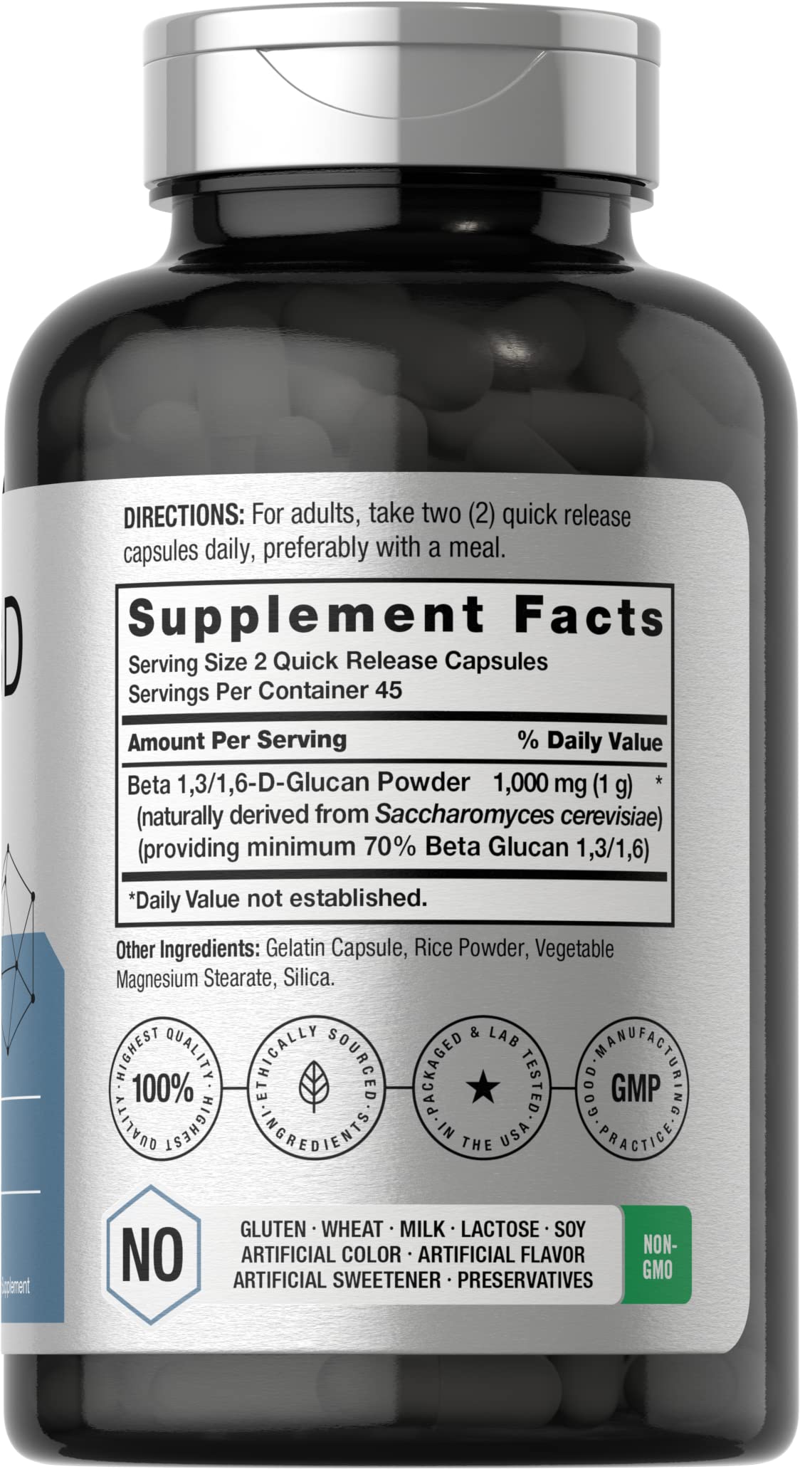 Beta Glucan 1 3D 1000 mg | 90 Capsules | Beta 1,3, 1,6 D Glucan | Non-GMO, Gluten Free HorbäachBuy Supplements Australia