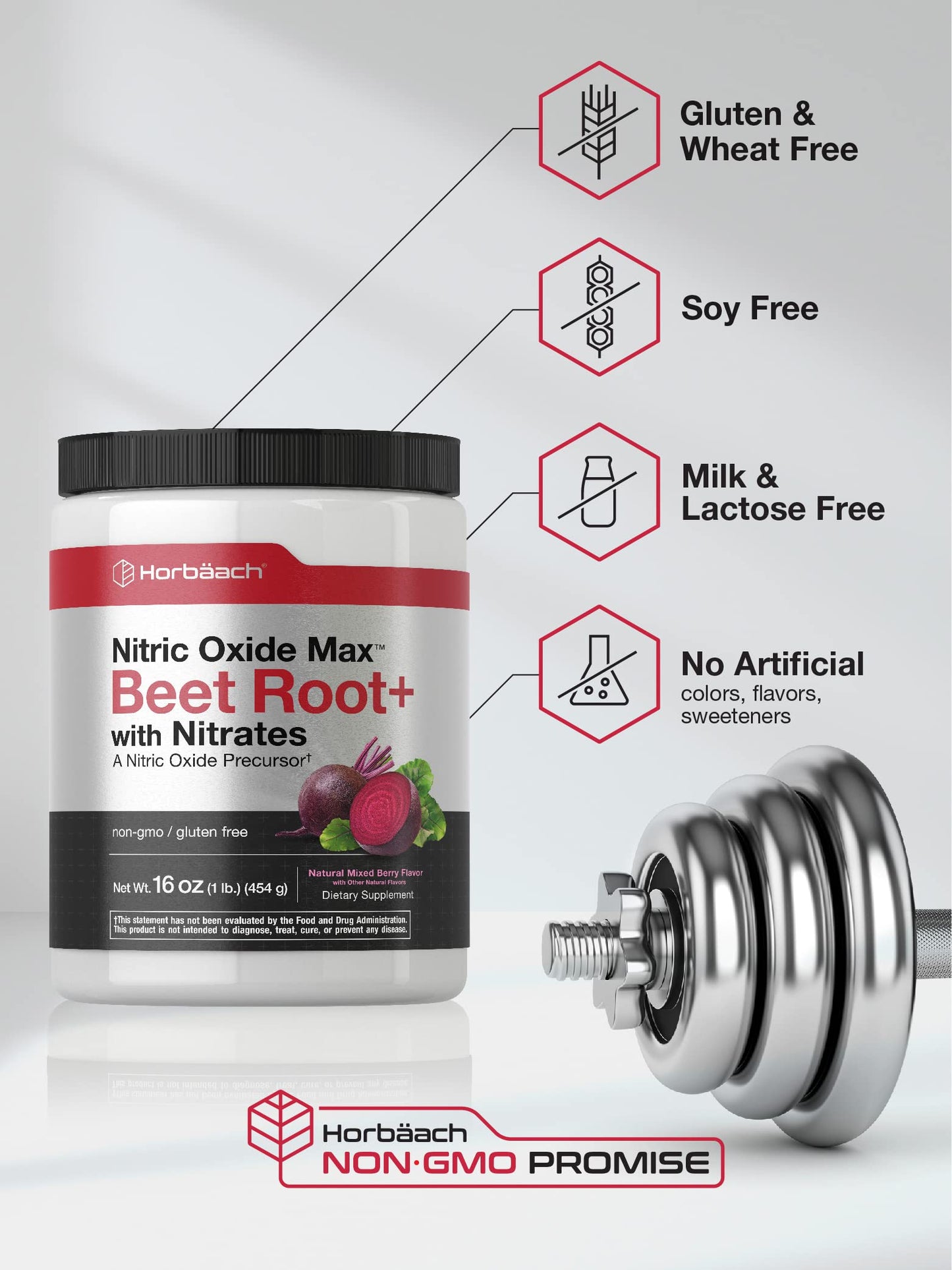 Nitric Oxide Beet Root Powder | 16 oz (454g) | Natural Mixed Berry Flavor | with Nitrates HorbäachBuy Supplements Australia