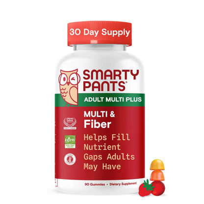 SmartyPants Fiber Supplement & Multivitamin for Men & Women - Improved Formula: Prebiotic Fiber Gummies with Omega 3 (DHA/EPA), Vitamin D3, C, Vitamin B12, B6, A, K & Zinc, 90 Count (30 Day Supply) SmartyPantsBuy Supplements Australia