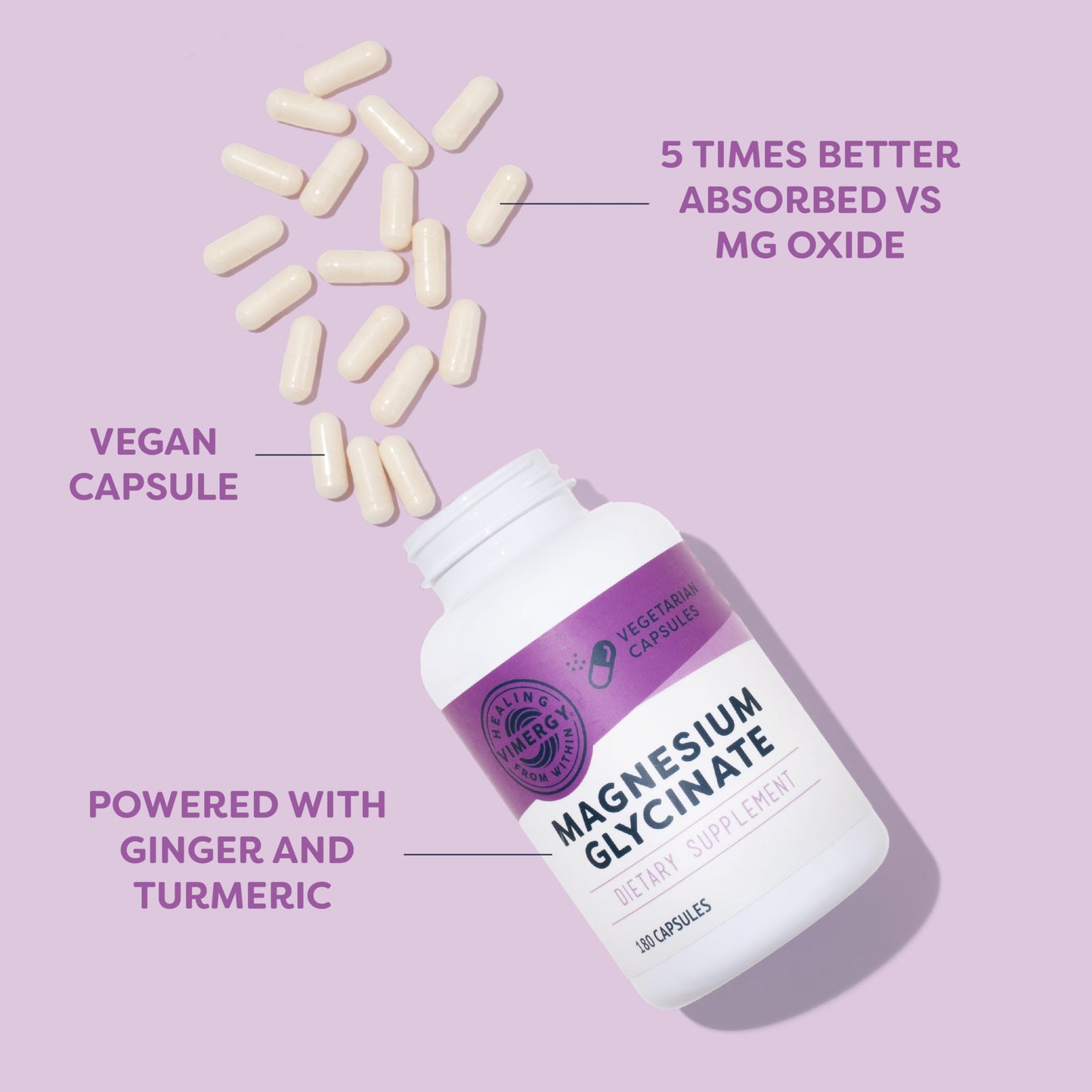 VIMERGY Magnesium Glycinate – Stress Support – Chelated to Avoid Tummy Upset*– Promotes Heart Health & Energy*