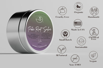 Organic Poke Root Castor Oil Salve | Vegan Lymphatic Support | Enriched with Essential Oils | Cysts, Boils, Fibroids, Swollen Lymph Nodes, Breast & Joint (1oz, Lilac) Living FarmsBuy Supplements Australia