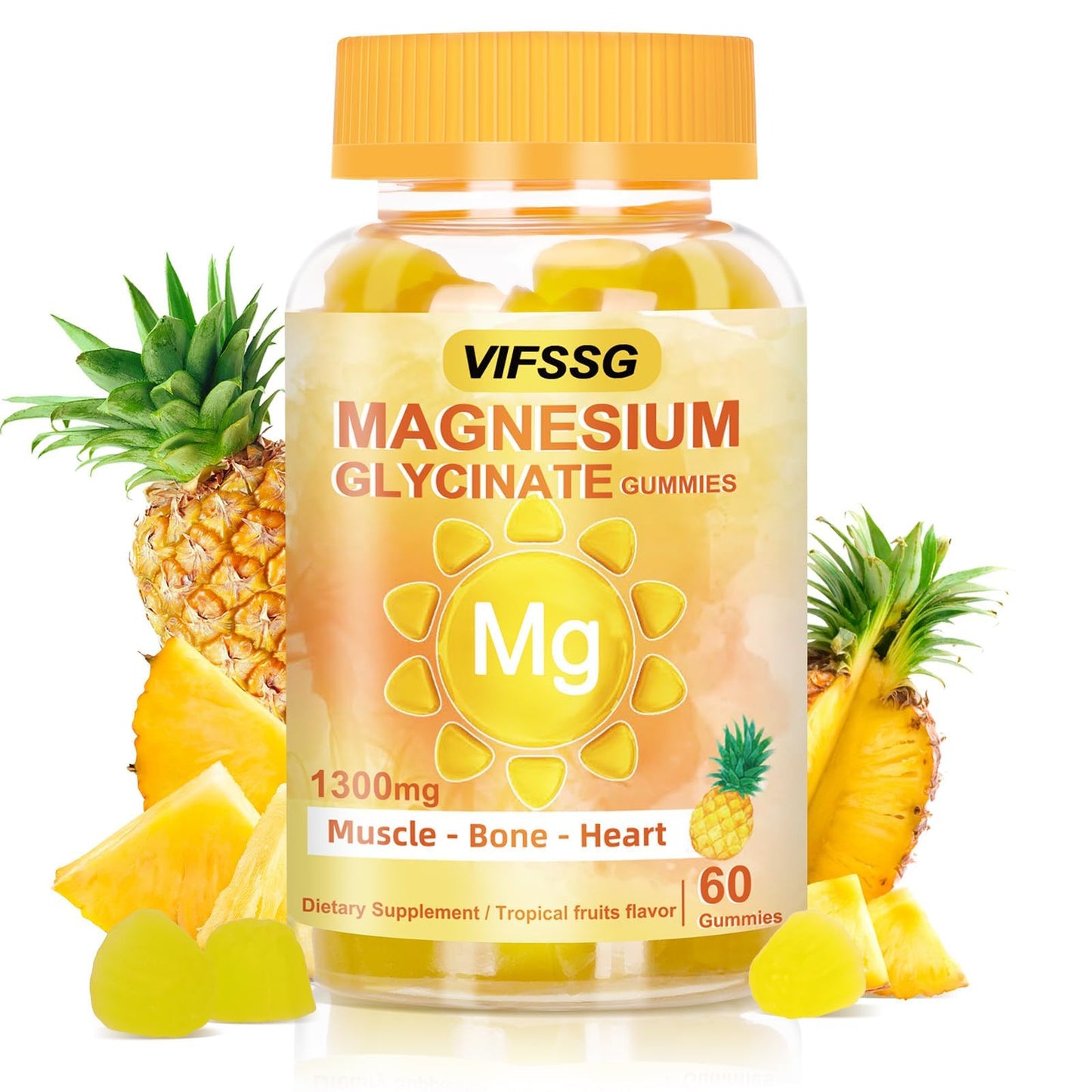 VIFSSG Magnesium Glycinate Gummies 500 Mg, Triple Magnesium Complex Sugar-Free Gummies with Malate 400 Mg, Citrate 400 Mg, Magnesium Supplement Chewable