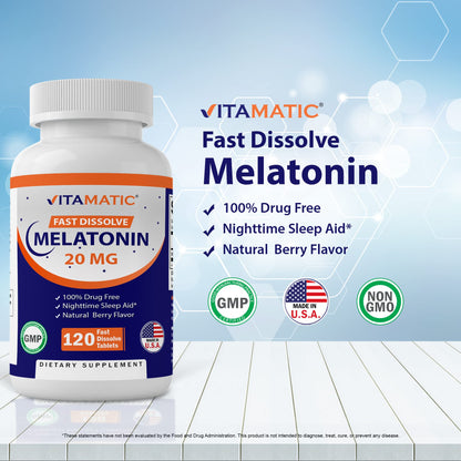 Vitamatic Melatonin 20mg Tablets | Vegetarian, Non-GMO, 6 pack VitamaticBuy Supplements Australia