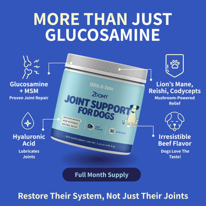 Fifth & Fido Joint Supplement for Dogs - Glucosamine for Dogs - Pet Vitamins and Supplements Powder with Chondroitin & MSM - Hip & Joint Support for Mobility, Stiffness & Flexibility - Mushroom Blend Fifth & FidoBuy Supplements Australia