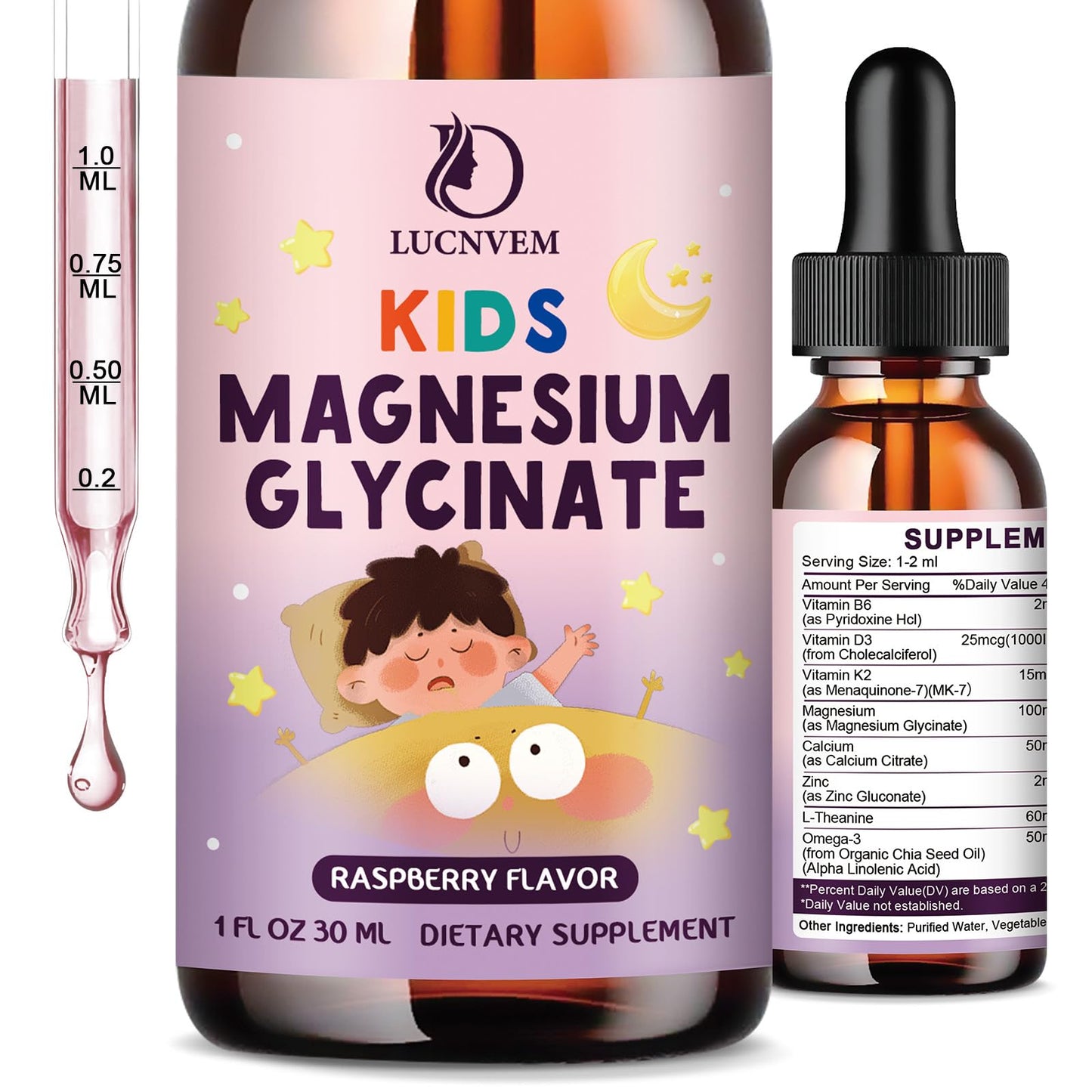 Kids Magnesium Glycinate Sleep Liquid Drops – Sleep & Calm Support with L-Theanine – Melatonin-Free, Sugar-Free Vegan Raspberry Supplement – 2 Bottles, 30ml Each LUCNVEMBuy Supplements Australia