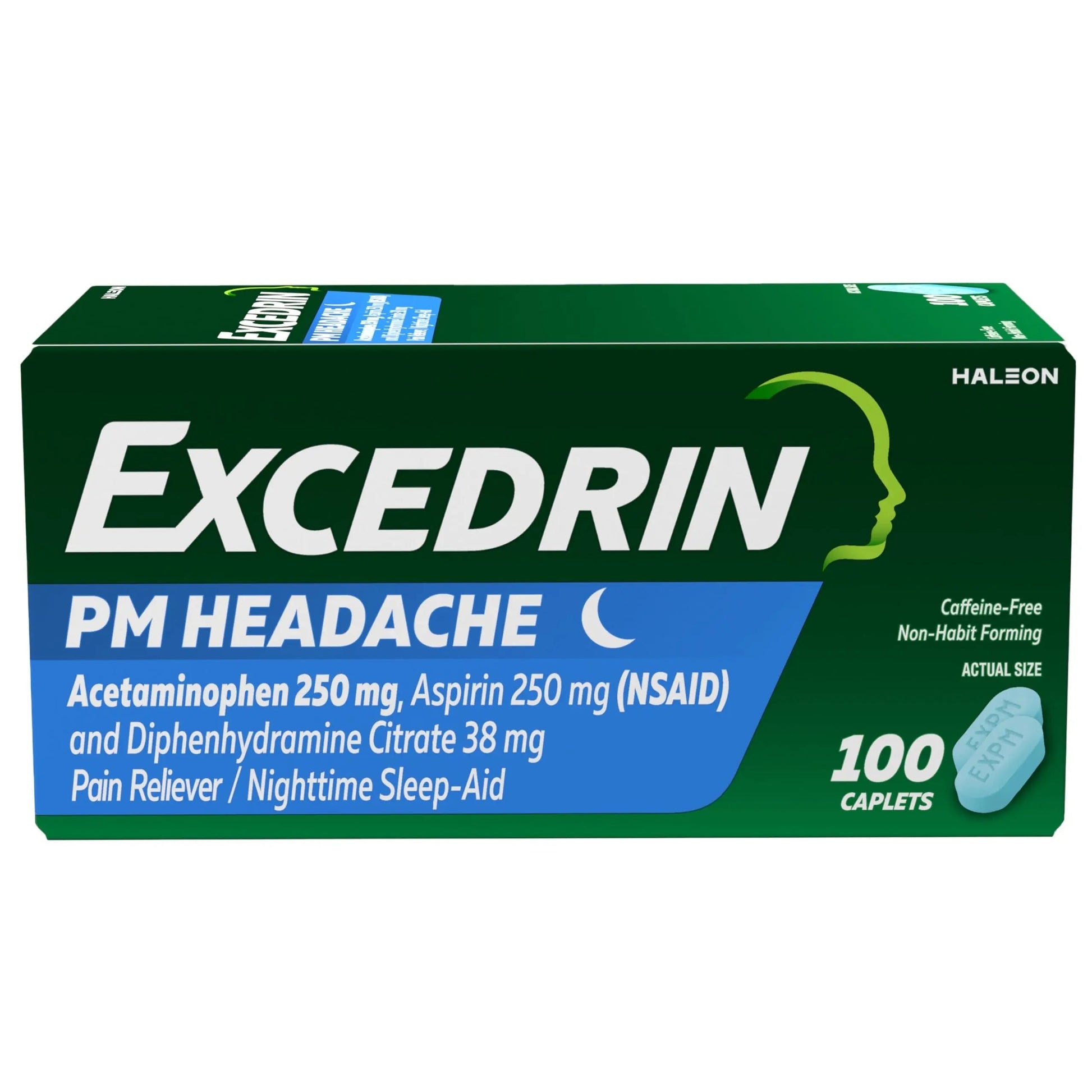 Excedrin PM for Headache Relief, Acetaminophen 250mg, Aspirin 250mg, Diphenhydramine Citrate 38mg, Pain Reliever, Nighttime Sleep-Aid, 100 Count ExcedrinBuy Supplements Australia