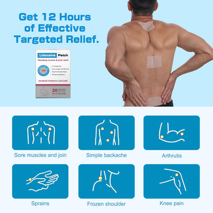 YOAPA 4% Lidocaine Pain Relief Patches | Maximum Strength Numbing Gel Patch for Back, Neck, Knee, Shoulder & Joint Pain | Up to 12 Hour Temporary Relief | 20 Count - G41 YOAPABuy Supplements Australia