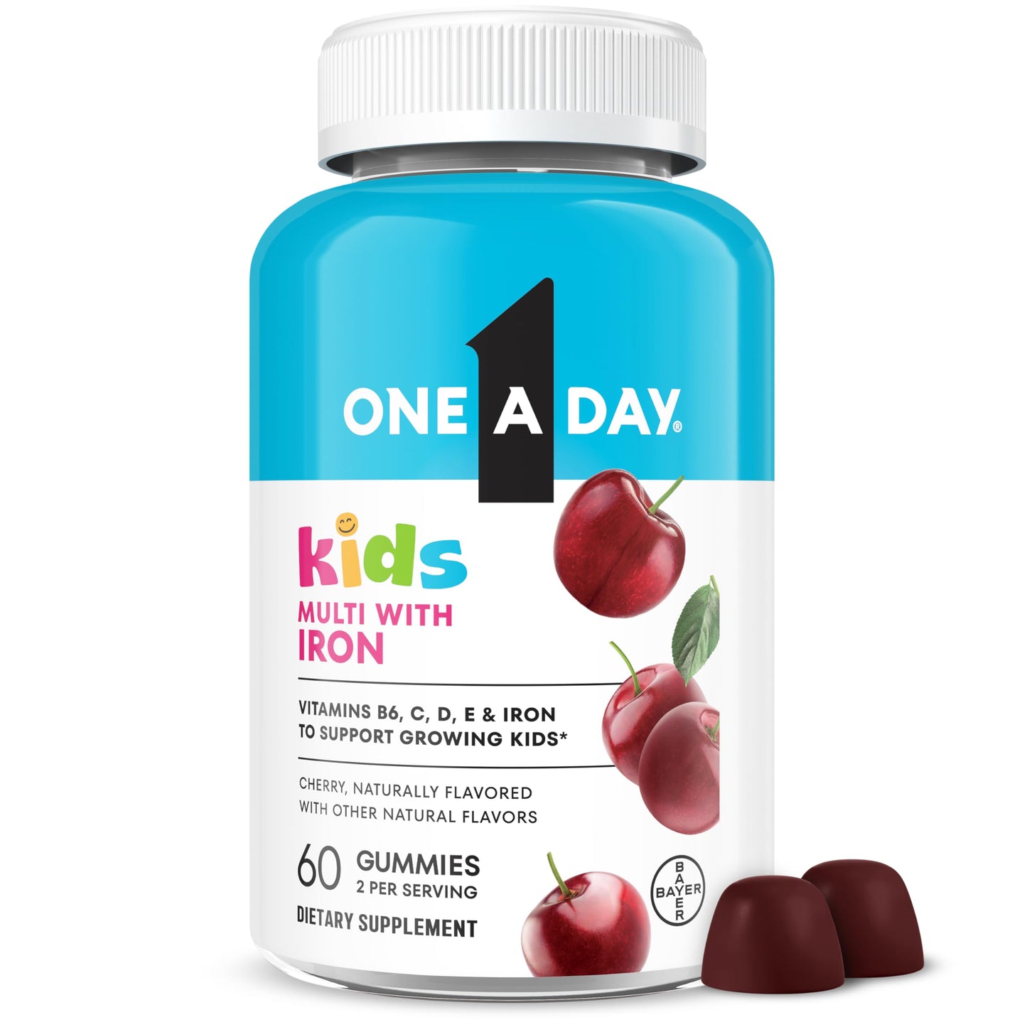 One A Day Kids Multivitamin with Iron Gummy, Vitamin D, Vitamin C, E, Zinc for Immune Support, Gummy Vitamins, Kids Multivitamin Gummies with Iron