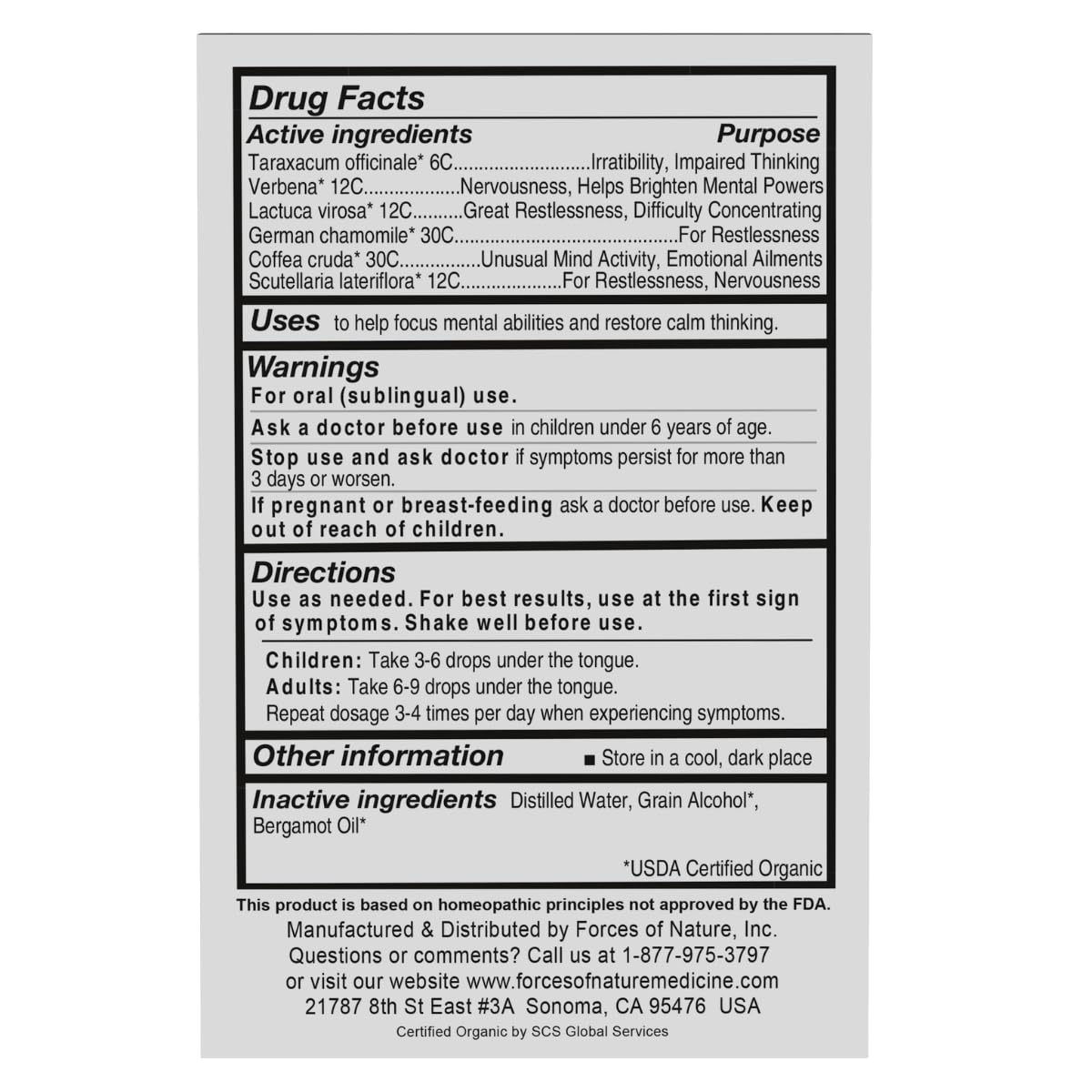 Forces of Nature Focus Supplement, Focus More Homeopathic Medicine, Nootropics Brain Support Supplement, Helps Memory & Concentration, 1 fl oz Forces of NatureBuy Supplements Australia