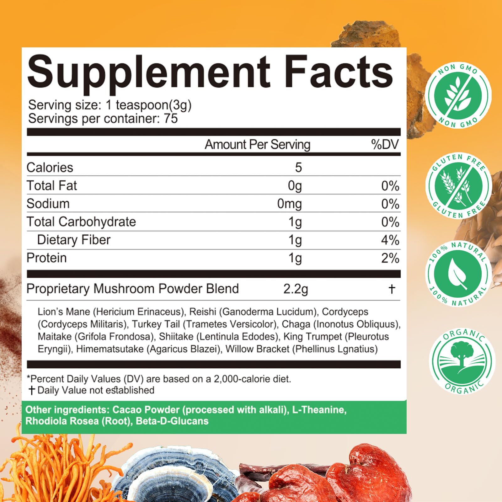 Mushroom Powder Blend (75 Servings), Ten Mushroom Supplement with Lions Mane MutsweetBuy Supplements Australia