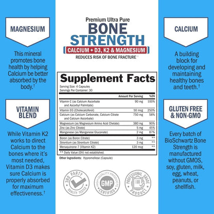 Bone Strength Supplement with Calcium + D3, K2 & Magnesium - Highly Absorbable BioSchwartzBuy Supplements Australia