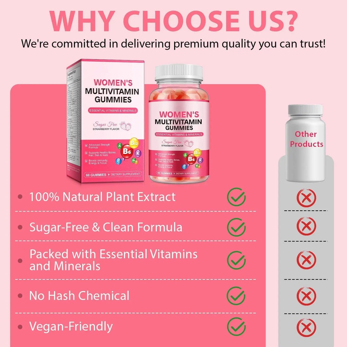 Women's Multivitamin Gummy, Vitamins A, C, D, E, K, B6, and B12 Womens Daily Multivitamin Gummy for Hair,Skin & Nails, Immune Energy Frovetani