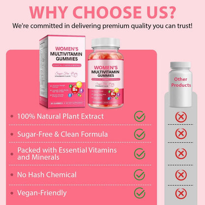 Women's Multivitamin Gummy, Vitamins A, C, D, E, K, B6, and B12 Womens Daily Multivitamin Gummy for Hair,Skin & Nails, Immune Energy Frovetani