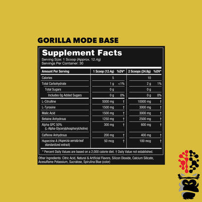 Gorilla Mode Base Pre Workout - Raises Nitric Oxide · Intense Focus & Drive · Endurance Gorilla MindBuy Supplements Australia