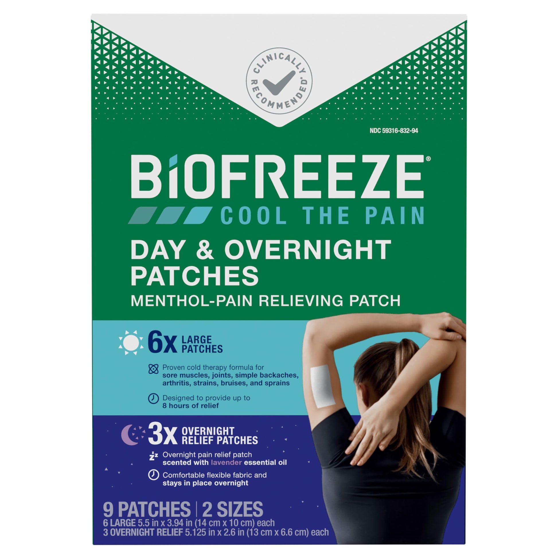Biofreeze Day & Overnight Pain Relief Patches, Menthol Pain Patches for Arthritis & Muscle Pain Relief, Comfortable & Flexible Fabric Stays in Place, 9 Patches (6 Day, 3 Night) BiofreezeBuy Supplements Australia