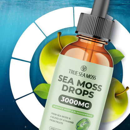 Irish Sea Moss Liquid Drops - 3000mg Formula - with Bladderwrack, Burdock Root & Black Cumin Seed - Liquid Supplement - Apple Flavor - 2 Fl Oz (60ml) TrueSeaMossBuy Supplements Australia