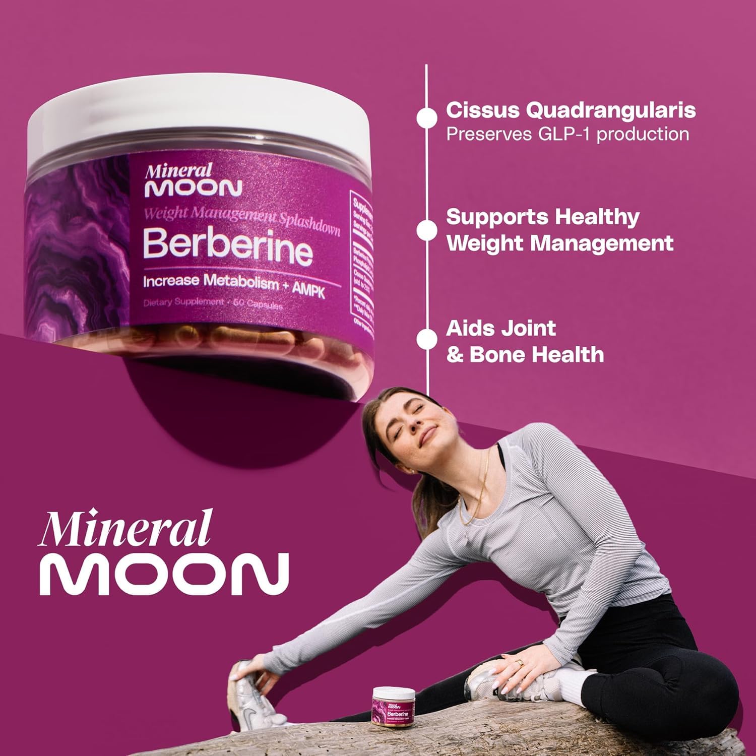 Mineral Moon Premium Berberine Supplement Body Composition, 60 Capsules - with Cissus Quadrangularis & Berberine Phytosome - Supports Overall Wellness Mineral MoonBuy Supplements Australia