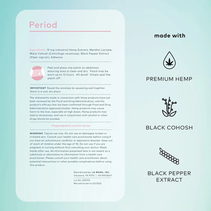 The Good Patch Period Patch with Hemp for Cramps, Sustained Release for up to 12 Hours, Natural Patch with Hemp, Black Cohosh, Plant Powered Wearable Wellness (16 Total Patches) The Good PatchBuy Supplements Australia