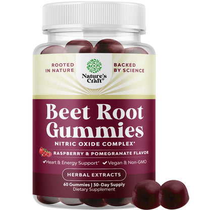 Flow Boosting Beet Root Gummies - Invigorating Beet Gummies for Adults Nitric Oxide Energy & Heart Health Support with Grapeseed Pomegranate & Vitamin B12 - Vegan Non-GMO & Gluten Free - 60 Count Natures CraftBuy Supplements Australia