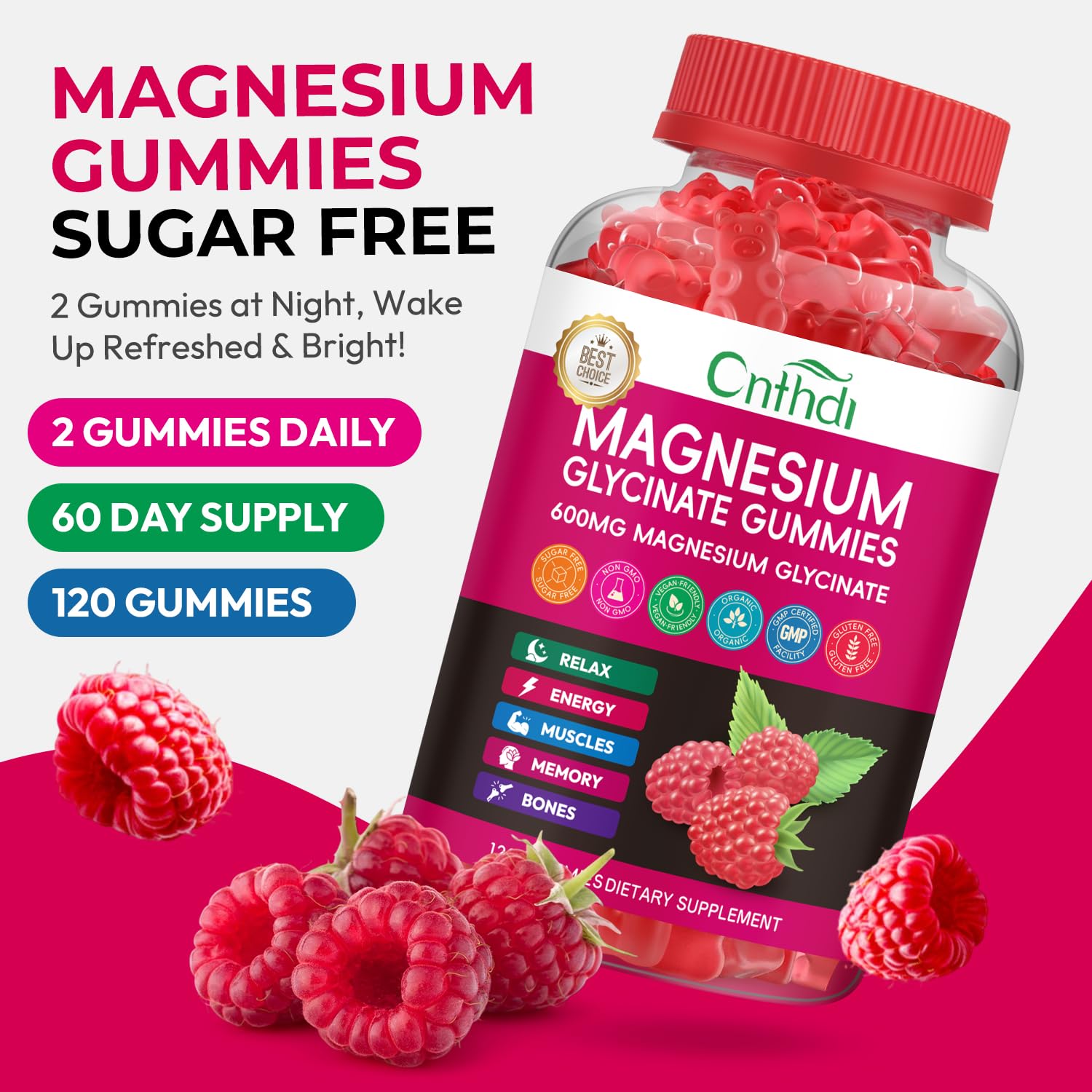 Magnesium Glycinate Gummies 600mg, High Absorption Magnesium Gummies, Black Currant Oil, Calcium, Vitamin B6, Sugar Free Chews for Adults & Kids Relaxation, Stress Relief, Night Rest CNFHDIBuy Supplements Australia