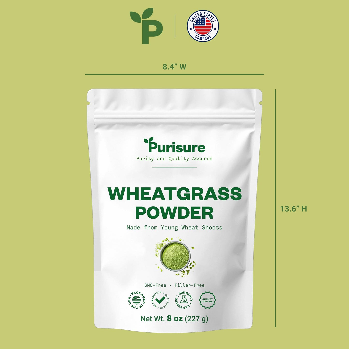 Purisure Wheatgrass Powder, 8oz, Wheat Grass Powder, Green Superfood for Salads, Smoothie and Shakes, Superfood Powder Rich in Immunity Vitamins, Fiber and Minerals, 76 Servings PurisureBuy Supplements Australia