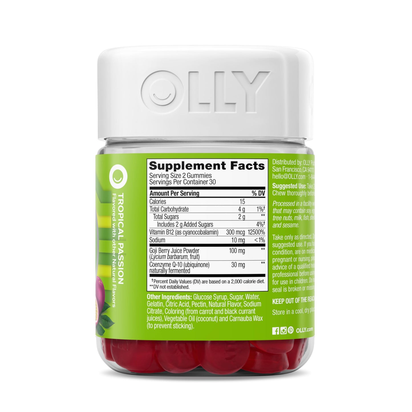 OLLY Daily Energy Gummy, Caffeine Free, Vitamin B12, CoQ10, Goji Berry, Adult Chewable Supplement, Tropical Flavor - 60 Count OLLYBuy Supplements Australia
