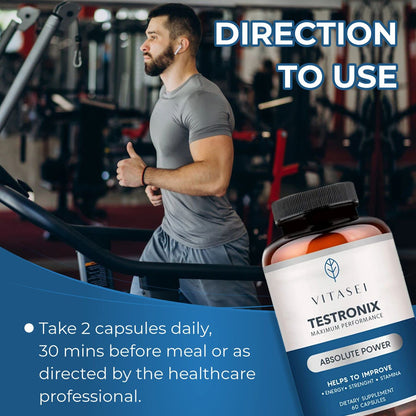 VITASEI Testronix Performance Supplement for Men - Energy and Muscle Supplements for Mens Health - 60 Capsules (Pack of 2) VITASEIBuy Supplements Australia