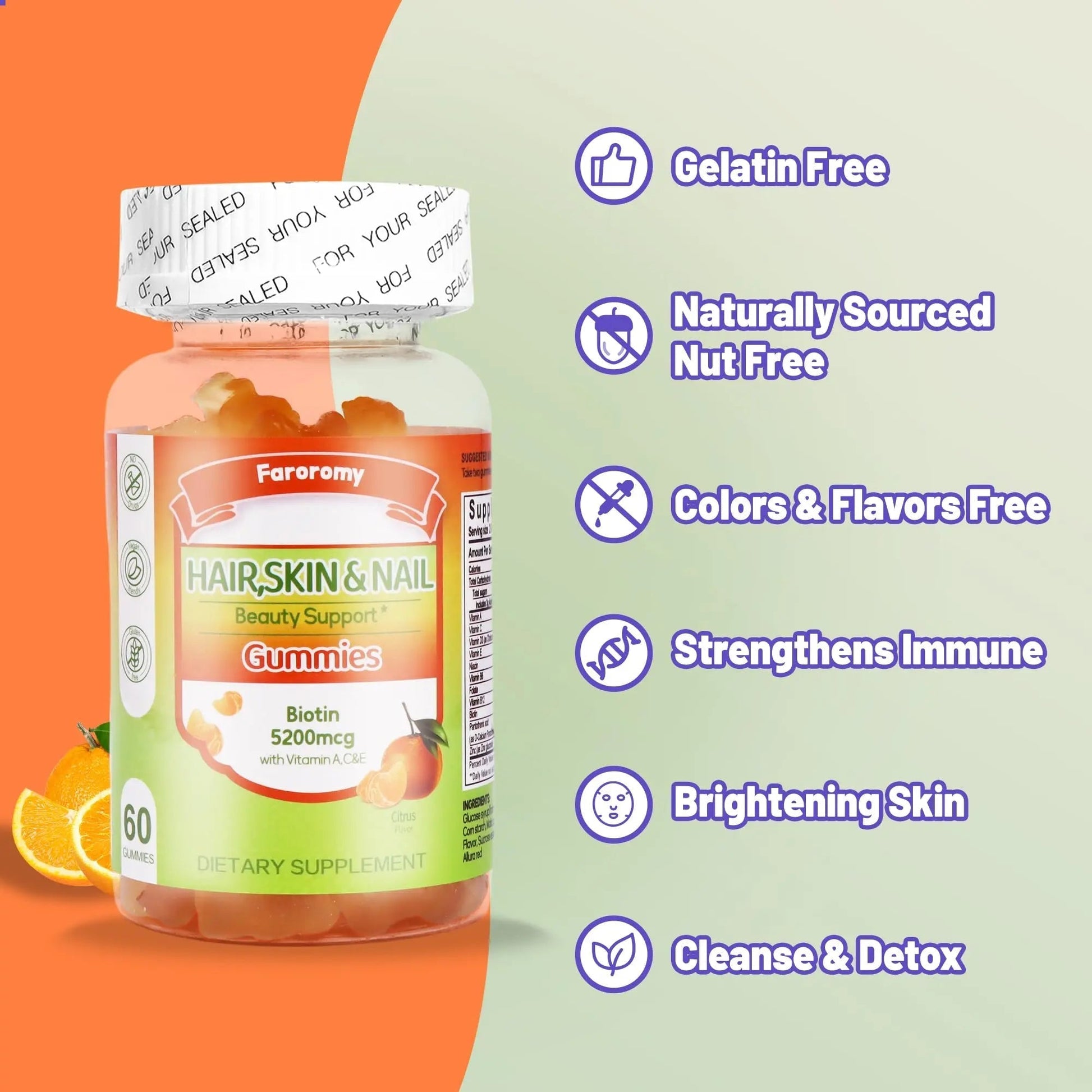 Faroromy Multivitamin Gummies for Adult 5200mcg Biotin, Citrus Flavored Daily Multivitamins with Vitamins A, C, D3, E, B6 and B12 FaroromyBuy Supplements Australia