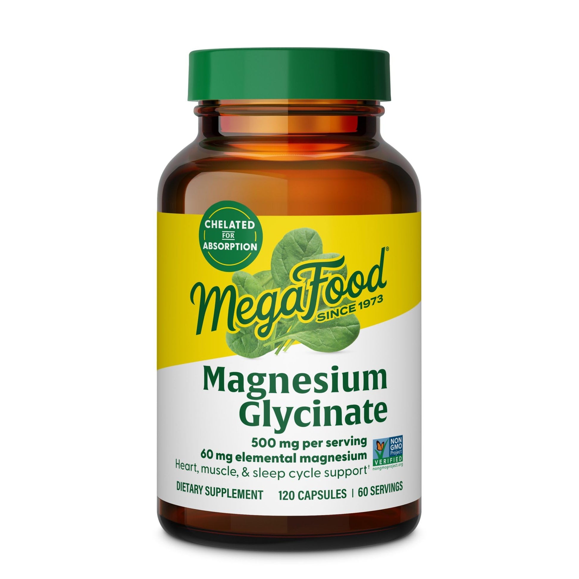 MegaFood Magnesium Glycinate 500mg - Chelated Magnesium Supplement - 60mg Elemental Magnesium - Gentle on the Stomach - Supports Normal Sleep Cycle & Healthy Stress Response - 120 Capsules 60 Servings MegaFoodBuy Supplements Australia