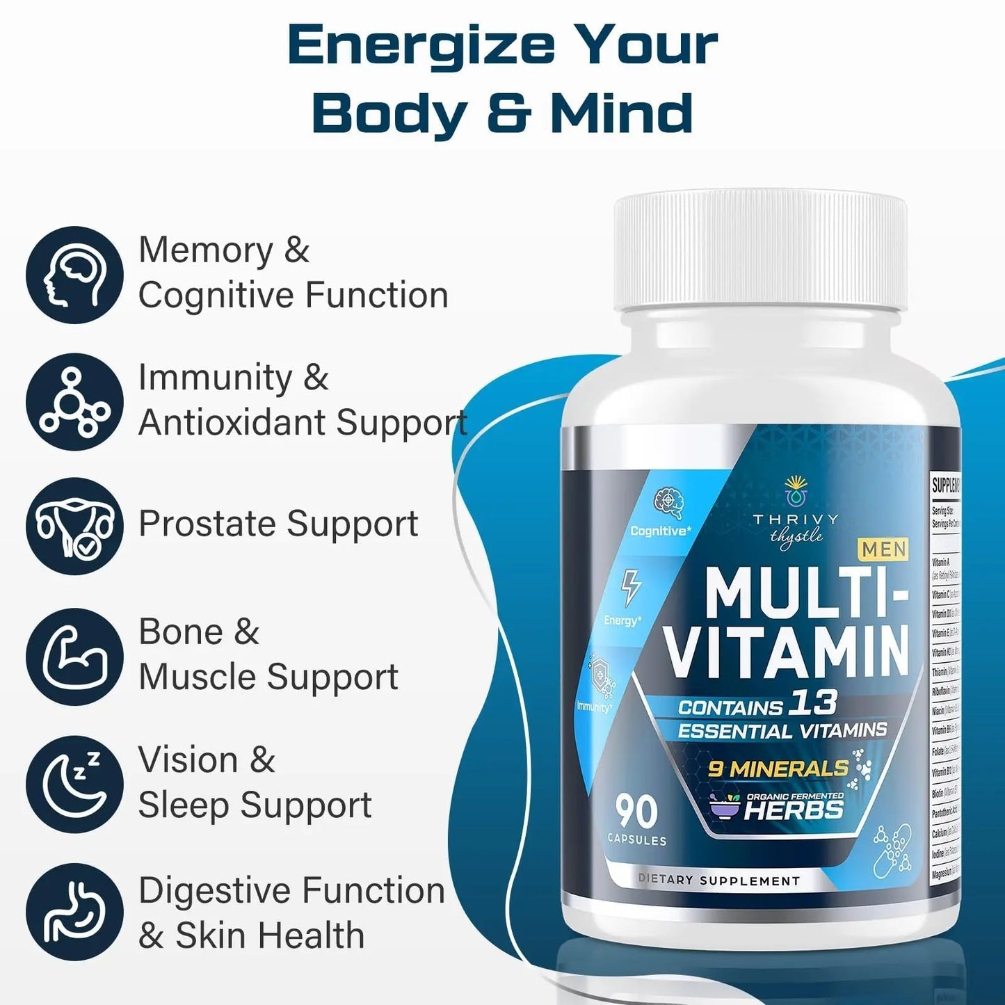 ThrivyThystle Multivitamin for Men 50+ with Methylated B12 & Folate, Omega-3 & CoQ10 – Fermented Herbal Blend, 43 Vitamins & Minerals ThrivyThystleBuy Supplements Australia