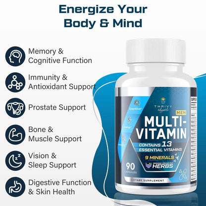 ThrivyThystle Multivitamin for Men 50+ with Methylated B12 & Folate, Omega-3 & CoQ10 – Fermented Herbal Blend, 43 Vitamins & Minerals ThrivyThystleBuy Supplements Australia
