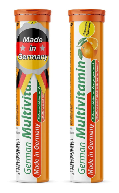T&D German Multvitamin 10 Vitamins - 40 Vegan Drink Effervescent Tablets - Orange Flavor T&D