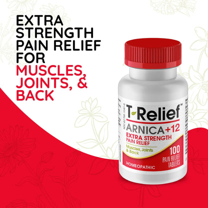 MediNatura T-Relief Extra Strength Pain Relief Arnica +12 Natural Relieving Actives for Back Pain Joint Soreness Muscle Aches & Stiffness, Whole Body Fast-Acting Relief for Women & Men - 100 Tablets MediNaturaBuy Supplements Australia