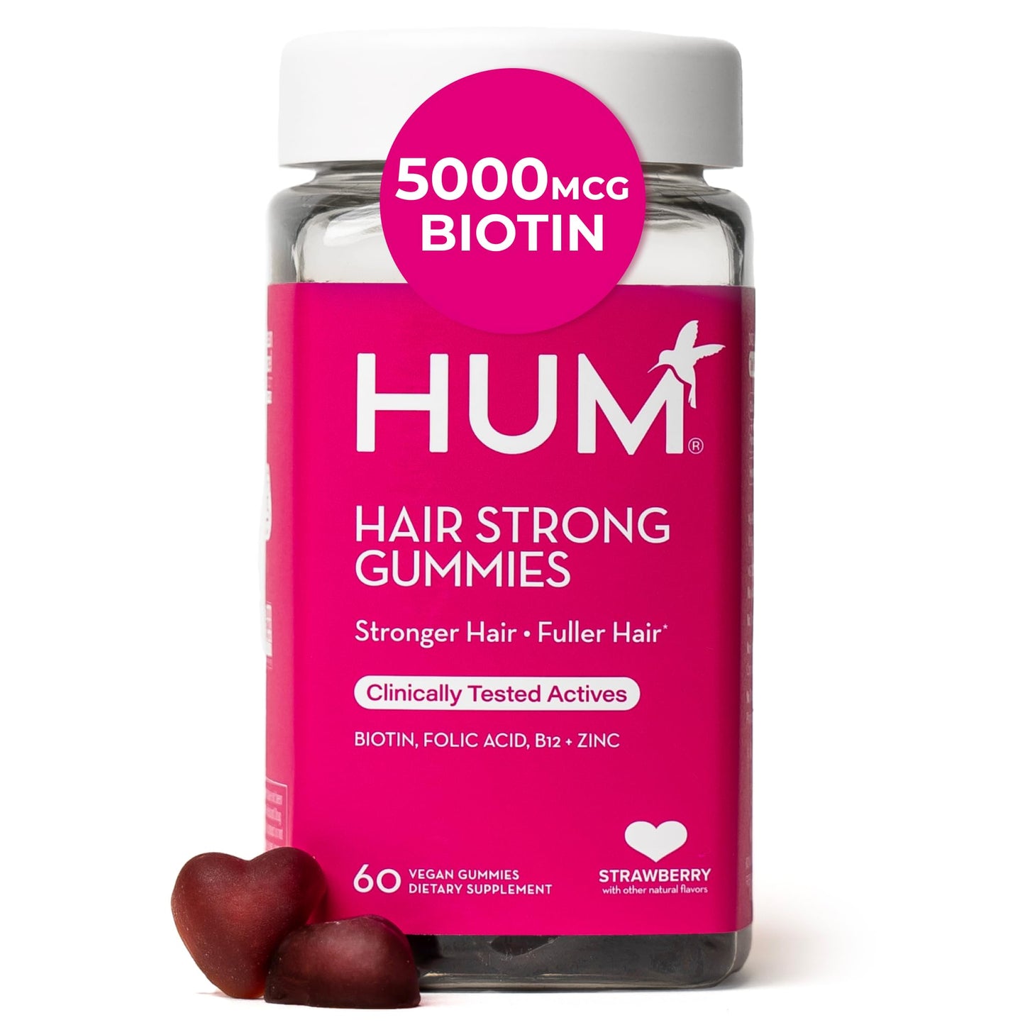 HUM Hair Strong Daily Hair Growth Gummies with Biotin, Zinc, Vitamin B12 to Support Growth, Folic Acid & Vitamin B12 Gummy Vitamins for Healthy Hair Support for Women and Men, 60 Gummies HUMBuy Supplements Australia