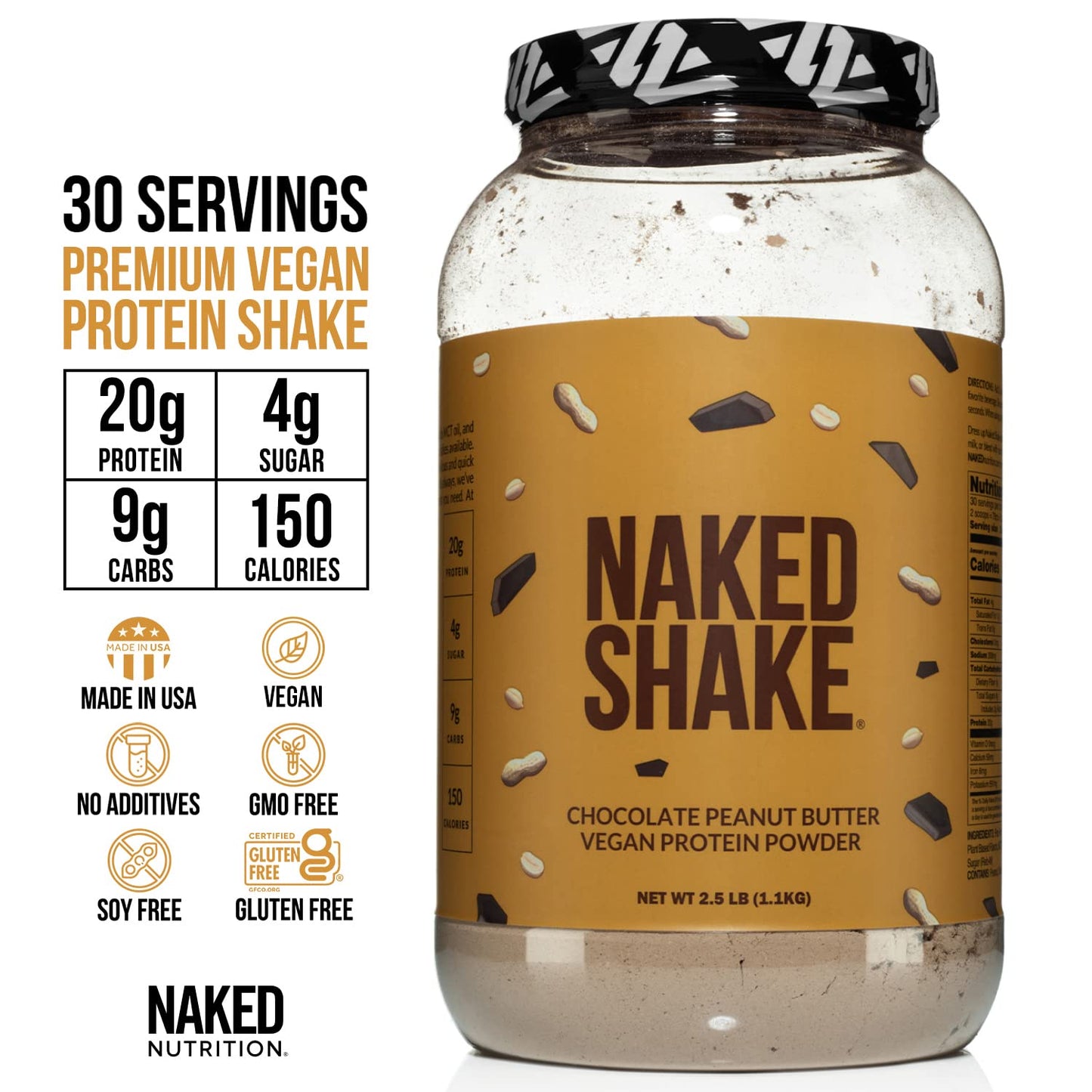 Naked Shake - Chocolate Peanut Butter Protein Powder - Vegan Protein Powder from US NAKEDBuy Supplements Australia