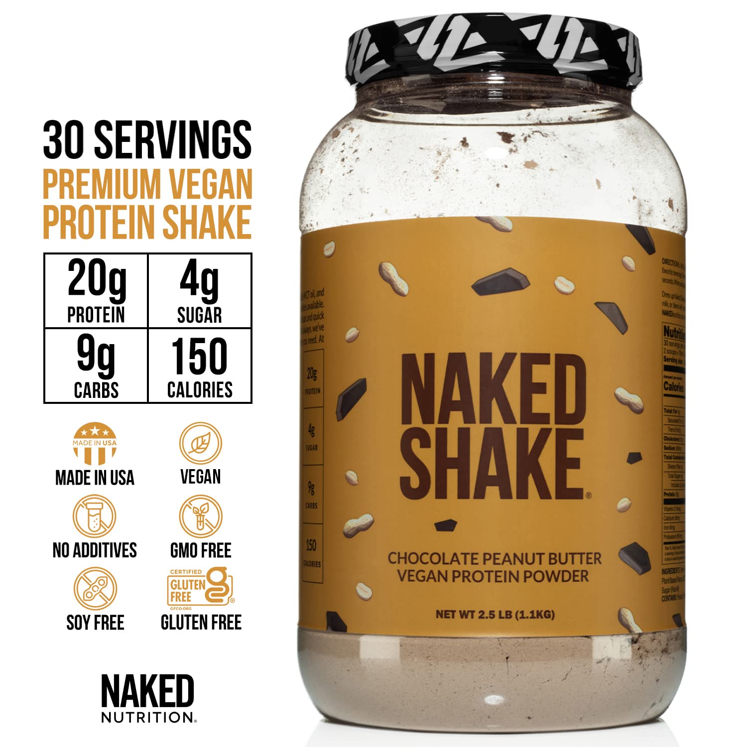 Naked Shake - Chocolate Peanut Butter Protein Powder - Vegan Protein Powder from US NAKEDBuy Supplements Australia