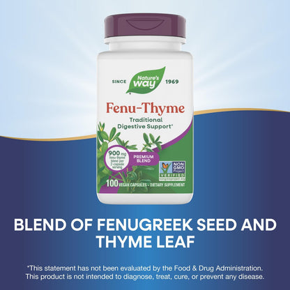 Nature's Way Fenu-Thyme - Traditional Digestive Support Blend* - 900 mg of Thyme & Fenugreek per 2-Capsule Serving - Non-GMO Project Verified & Dairy Free - 100 Vegan Capsules Nature's WayBuy Supplements Australia