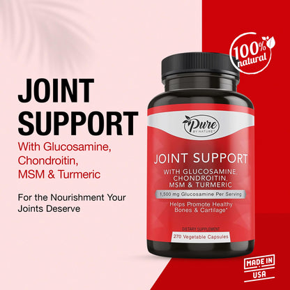 Pure By Nature Joint Support, Glucosamine with Chondroitin Turmeric MSM Boswellia Supplement, 270 Capsules Pure By NatureBuy Supplements Australia