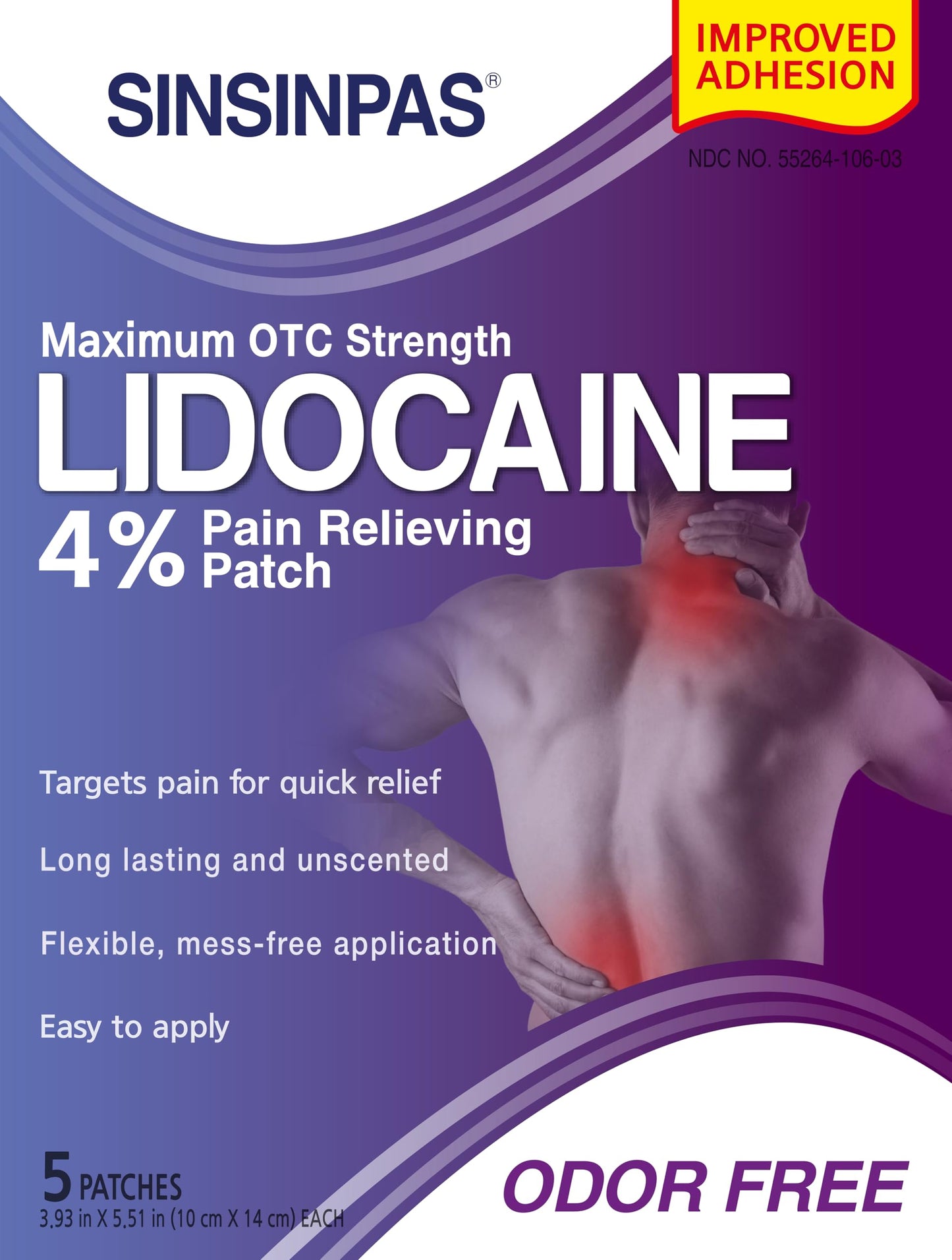 SINSINPAS Lidocaine 4% Pain Relieving Patch (1 Pack (5 Patches Total)) SINSINPASBuy Supplements Australia