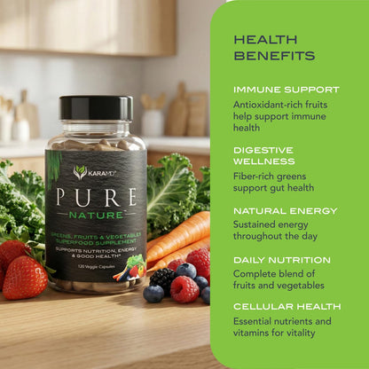 KaraMD Pure Nature | Greens, Fruit and Veggies Supplement | Vitamins, Fiber & Antioxidants | 20 Fruits and Vegetables Supplements for Energy & Digestion | Gluten Free & Vegan Friendly (30 Servings) KaraMDBuy Supplements Australia