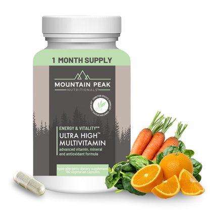 Mountain Peak Nutritionals Ultra High Multivitamin for Men & Women - with Vitamins A, B12, B6, C, D, E, Magnesium, Zinc, Folic Acid, Digestive Enzymes & Probiotics (180 Vegetarian Capsules) Mountain Peak NutritionalsBuy Supplements Australia