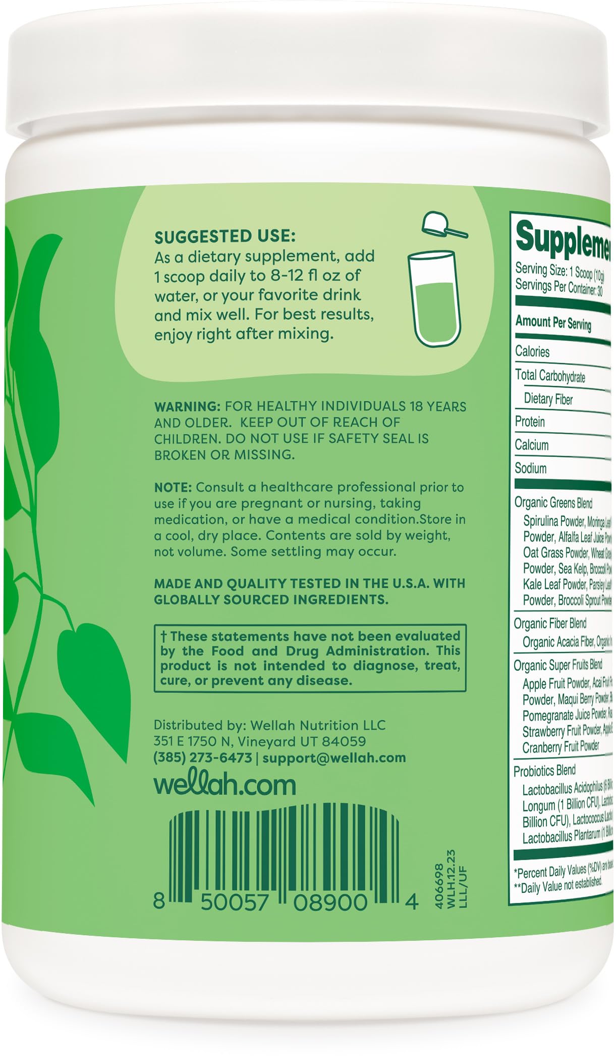 Wellah Leaf, Laugh, Love Super Greens Powder (Unflavored) 30 Servings - Superfood Supplement Drink Mix WellahBuy Supplements Australia