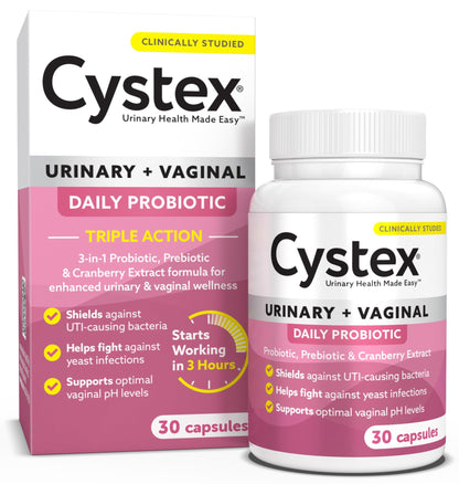 Cystex 3-in-1 Urinary Tract Probiotic for Women - Fast-Acting UTI & Yeast Infection Support with Prebiotics, Probiotics, & Cranberry - Supports Vaginal pH & Flora Balance - 30 Capsules CystexBuy Supplements Australia